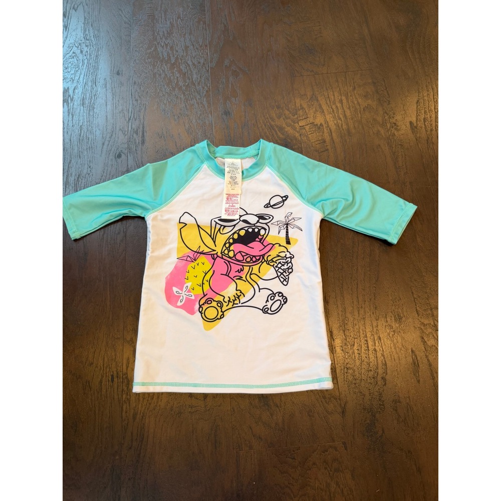 Disney Parks Lilo Stitch Kids Swim Shirt Rash Guard Mint Green 7/8